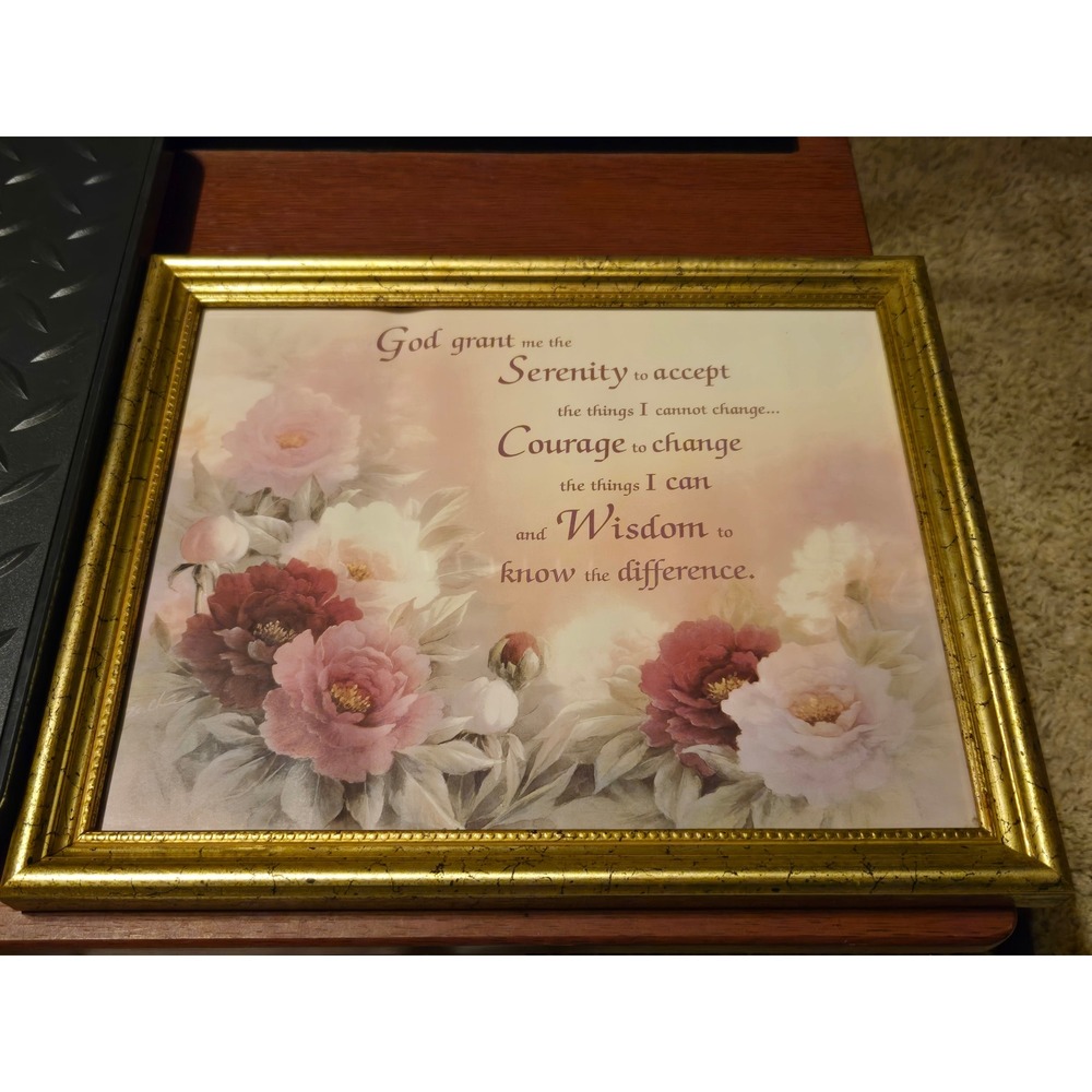 Serenity Prayer Framed Wall Art Floral Peonies Gold Frame Made in Canada 11x9.25